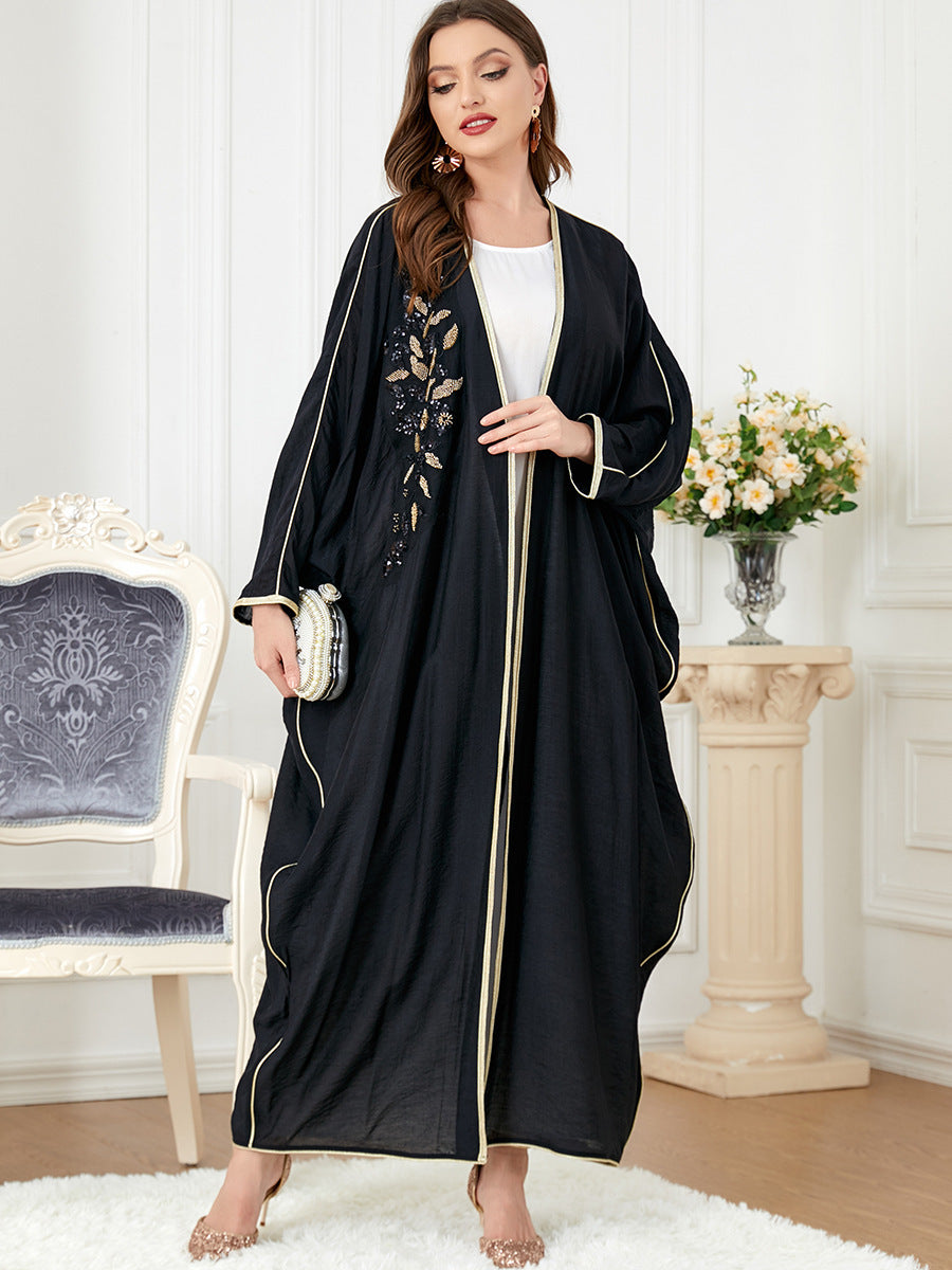 Elegant Long Sleeved Patchwork Bat Sleeve Dress for Muslim Women